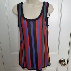 Anne Klein Black Multicolor Vertical Striped Knit Tank Top